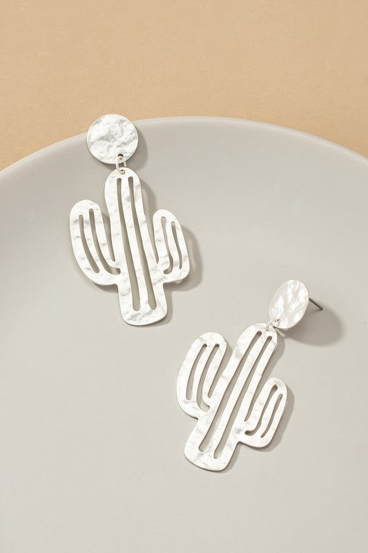 Hammered metal cactus earrings