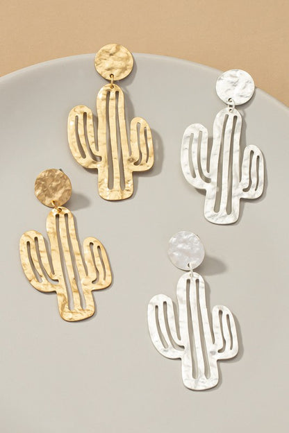 Hammered metal cactus earrings