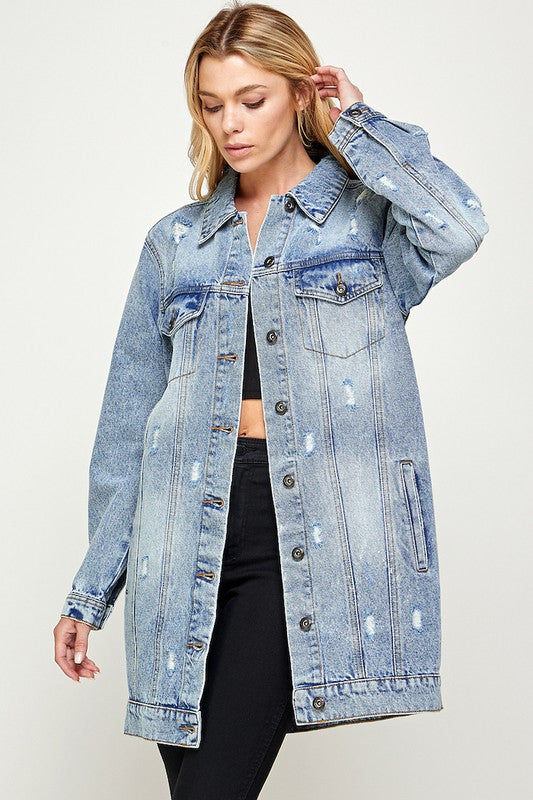 DISTRESSED WASHED DENIM JACKET