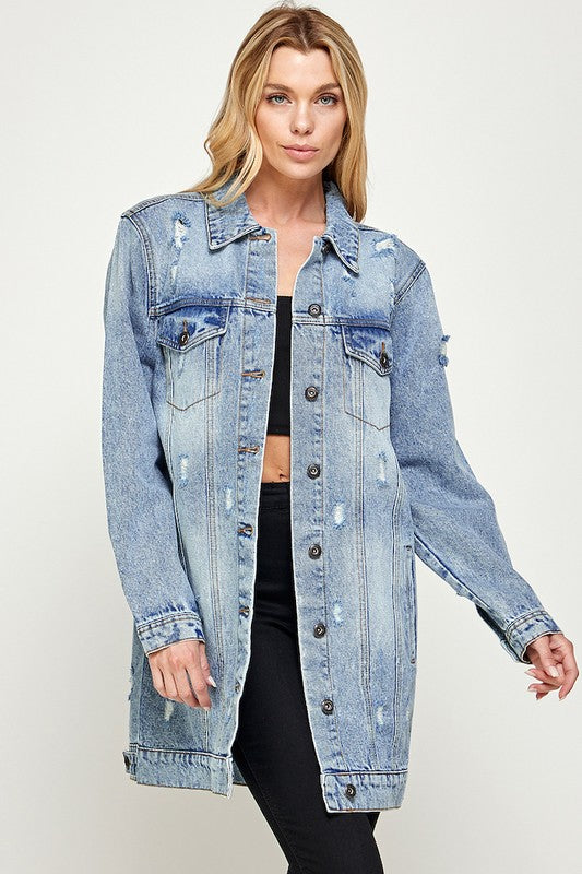 DISTRESSED WASHED DENIM JACKET