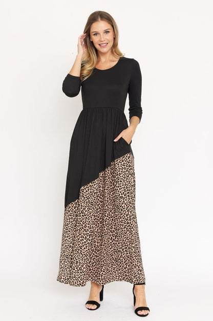 Leopard / Floral Accent Maxi Dress