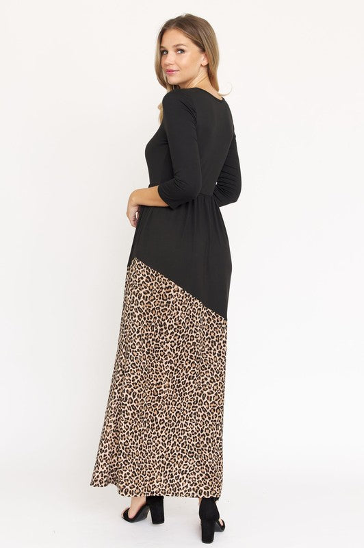 Leopard / Floral Accent Maxi Dress