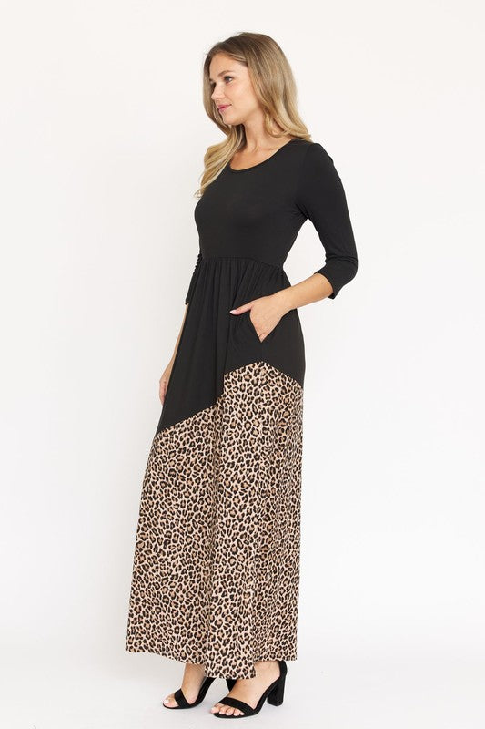 Leopard / Floral Accent Maxi Dress