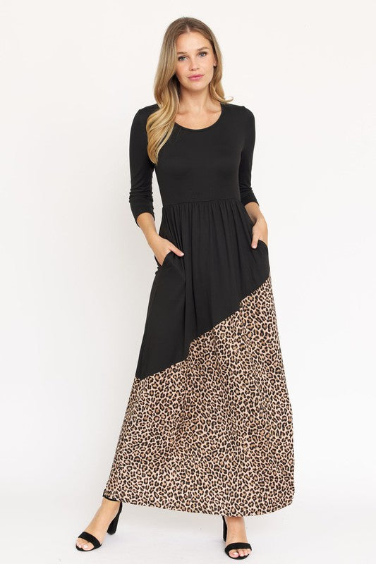 Leopard / Floral Accent Maxi Dress