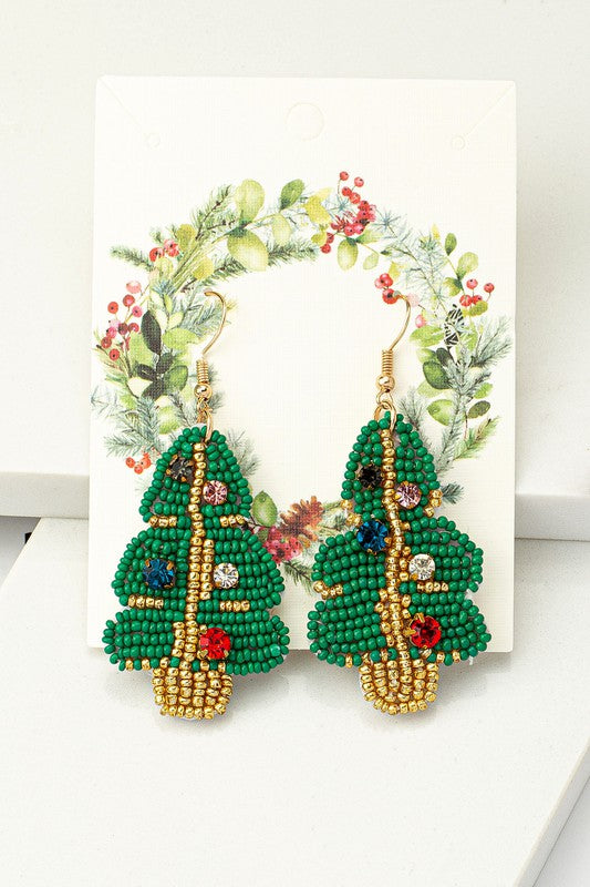 Seed Bead Christmas Tree Earrings