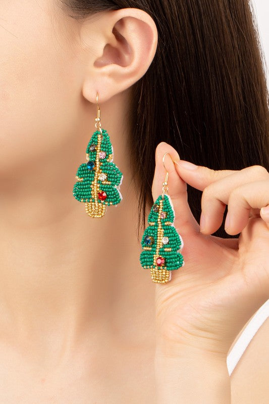 Seed Bead Christmas Tree Earrings