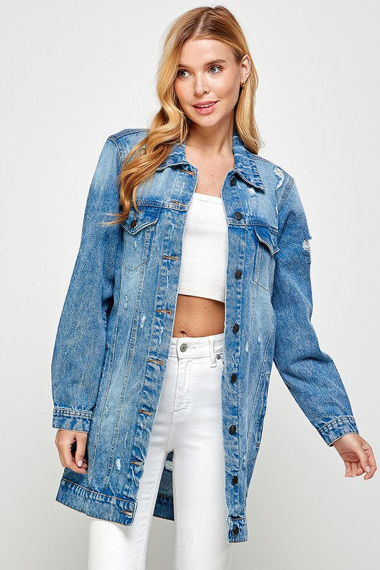 DISTRESSED WASHED DENIM JACKET