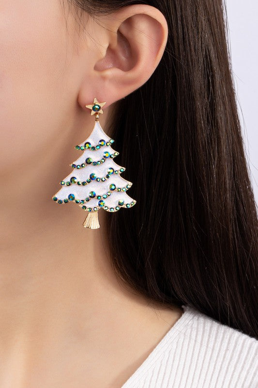 SNOW CHRISTMAS TREE DROP EARRINGS