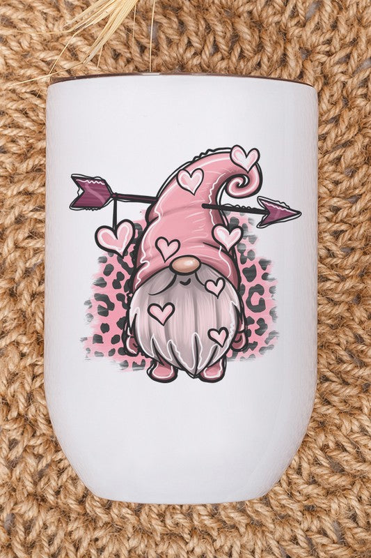 Valentines Day Leopard Pink Gnome Wine Cup