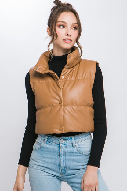 Faux Leather Puffer Vest