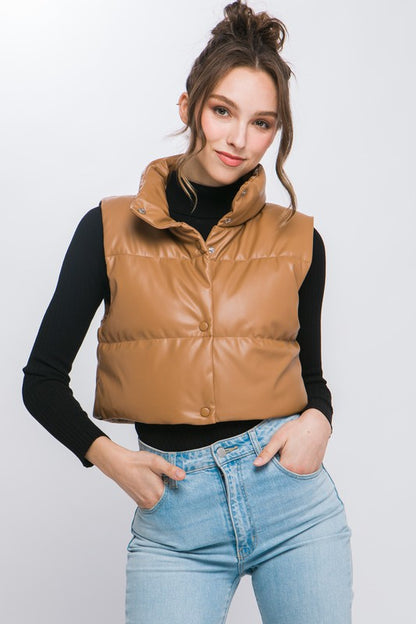 Faux Leather Puffer Vest