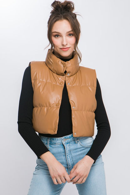 Faux Leather Puffer Vest