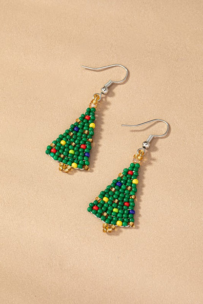 Small Seed Bead Christmas Tree Earrings