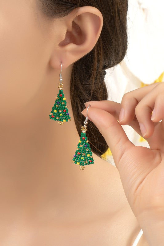 Small Seed Bead Christmas Tree Earrings