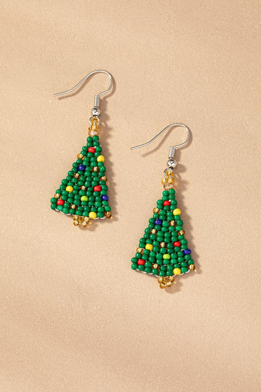 Small Seed Bead Christmas Tree Earrings