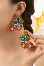 Christmas tree on a car seed bead earrings