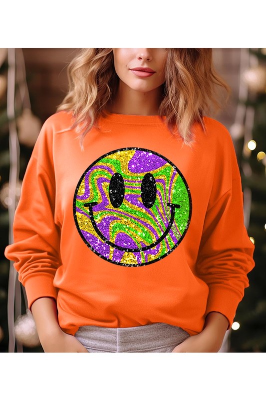 Mardi Gras Smiley Crewneck