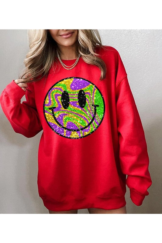 Mardi Gras Smiley Crewneck