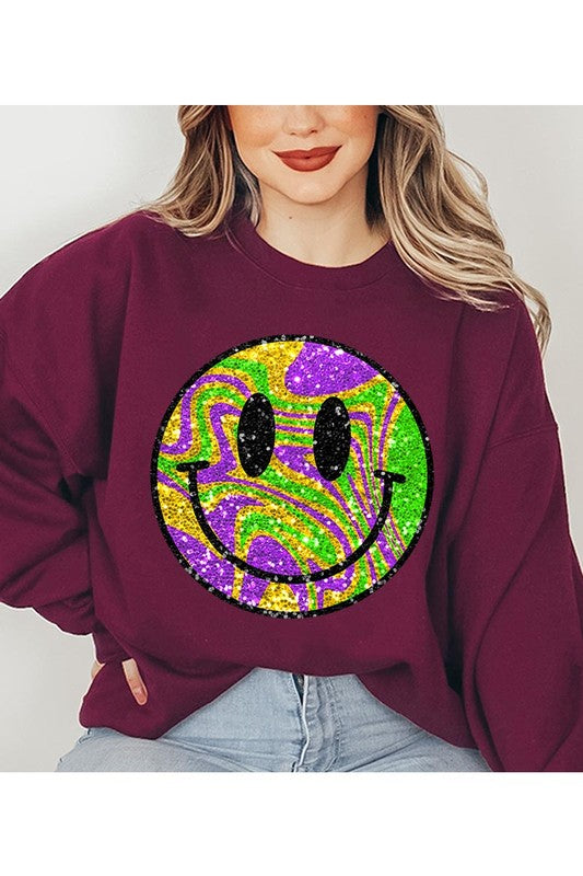 Mardi Gras Smiley Crewneck