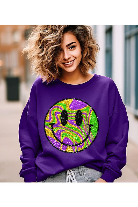 Mardi Gras Smiley Crewneck