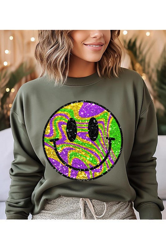 Mardi Gras Smiley Crewneck