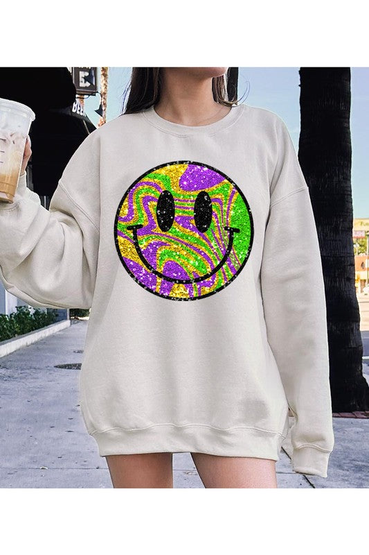 Mardi Gras Smiley Crewneck