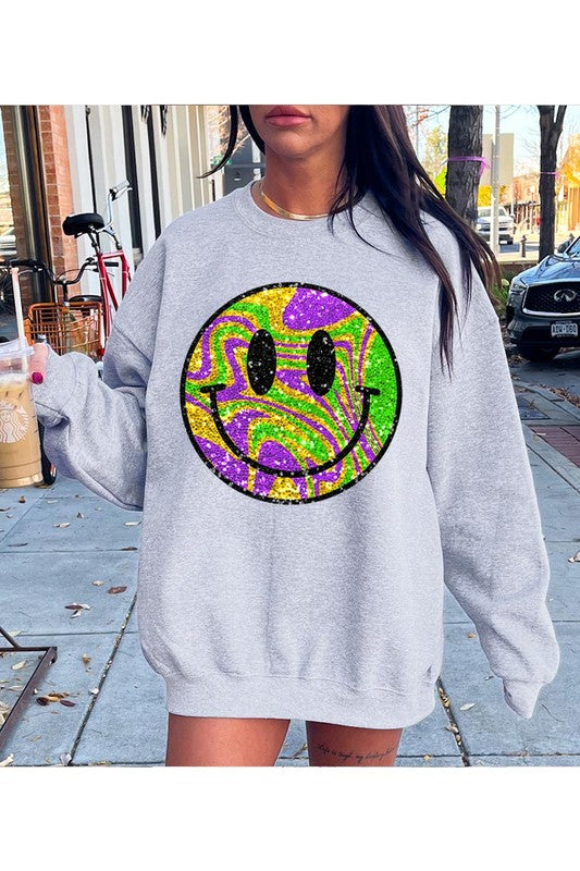 Mardi Gras Smiley Crewneck