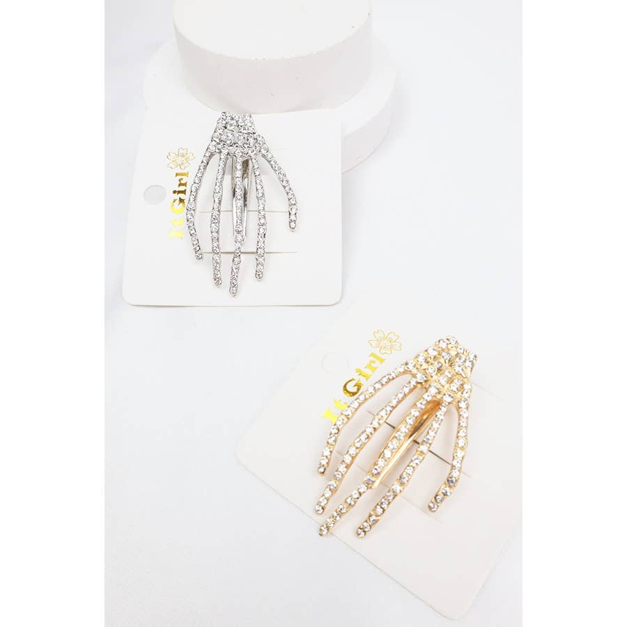 Rhinestone Skeleton Hand Hair Clip