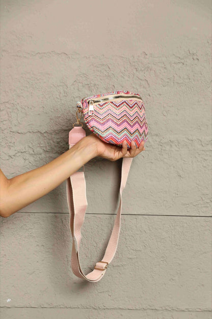 Adored Chevron Straw Sling Bag