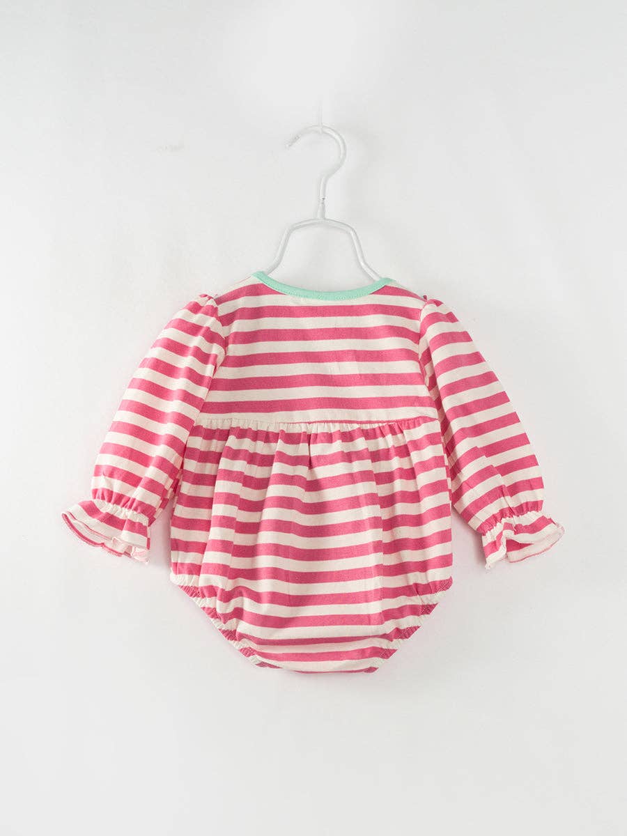 Pink and Mint Stripe XOXO Ruffle Romper