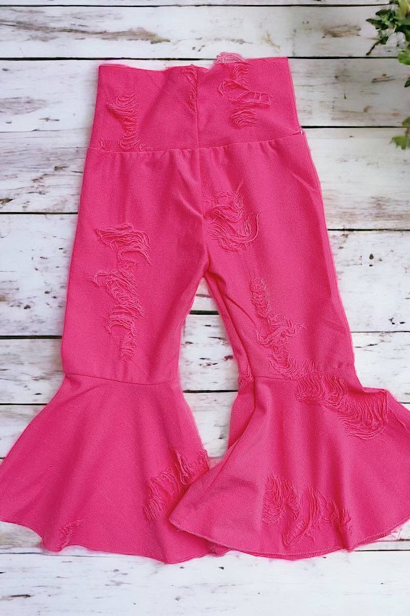 NEON PINK DISTRESSED BELL PANTS