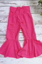 NEON PINK DISTRESSED BELL PANTS
