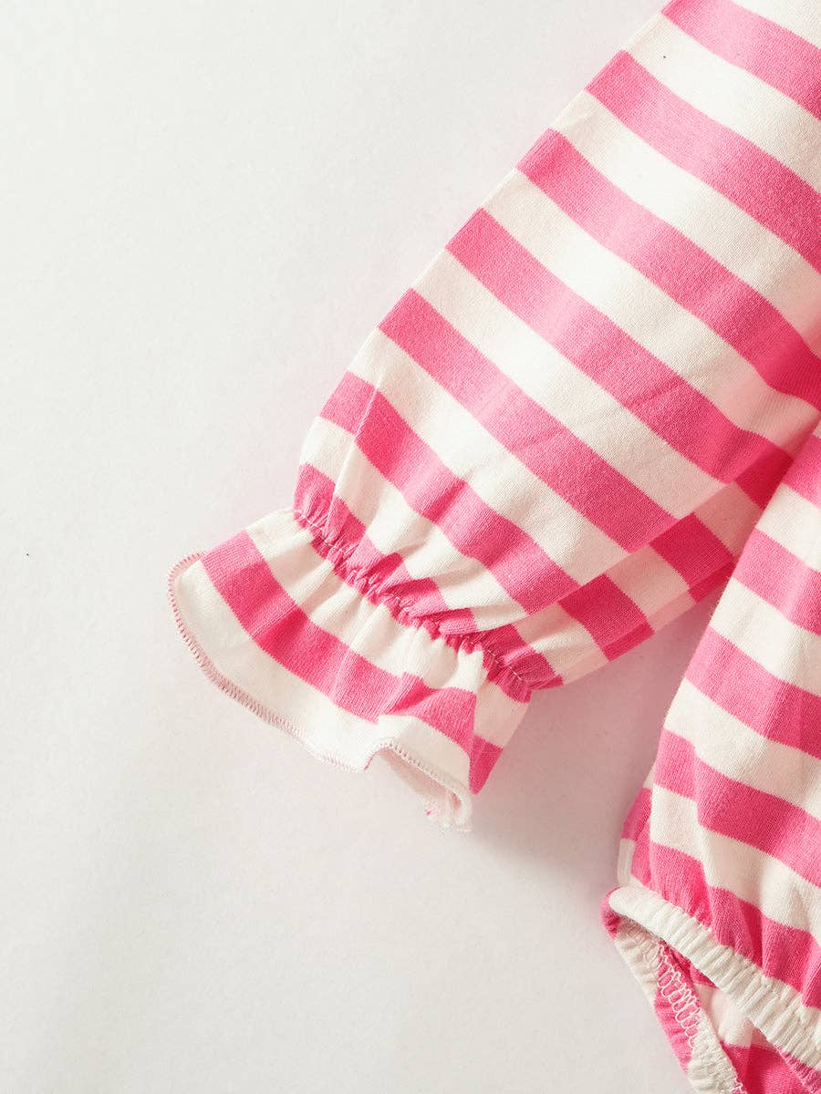 Pink and Mint Stripe XOXO Ruffle Romper