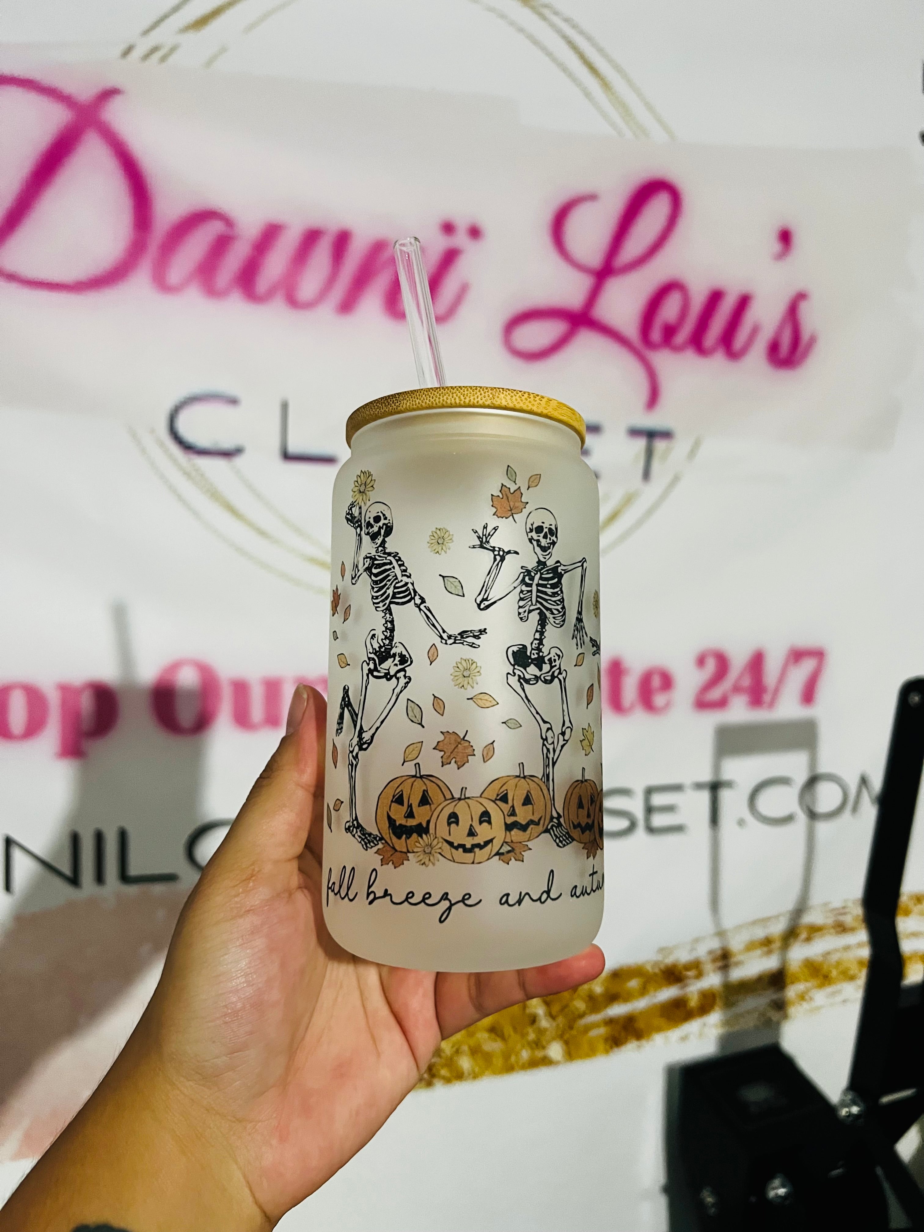 Fall Breeze, Autumn Leaves 16oz Frosted Glass Libbey