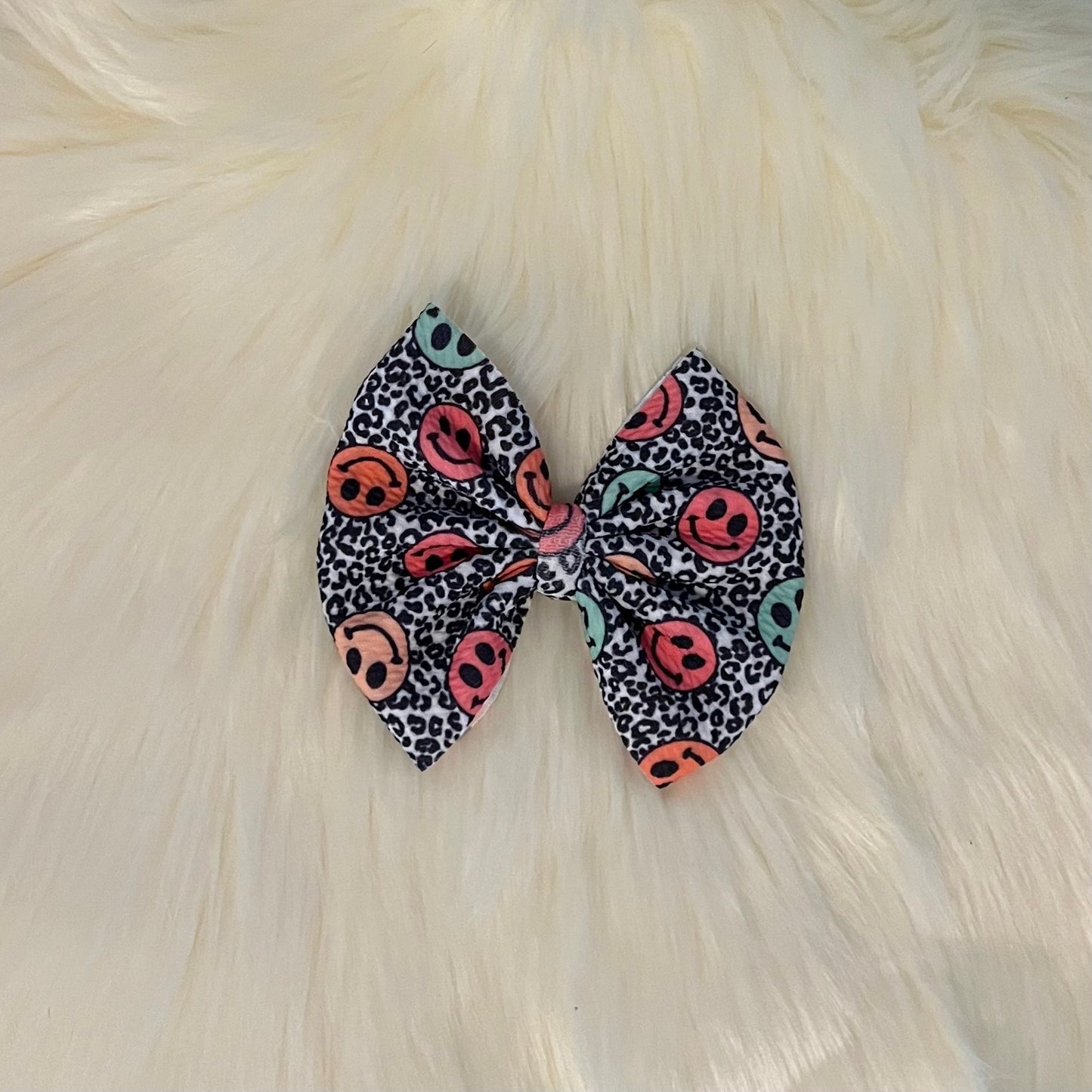 Leopard Happy Face Bows