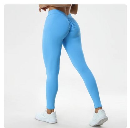 Pantalones sexys de cintura alta con realce y trasero en V para fitness