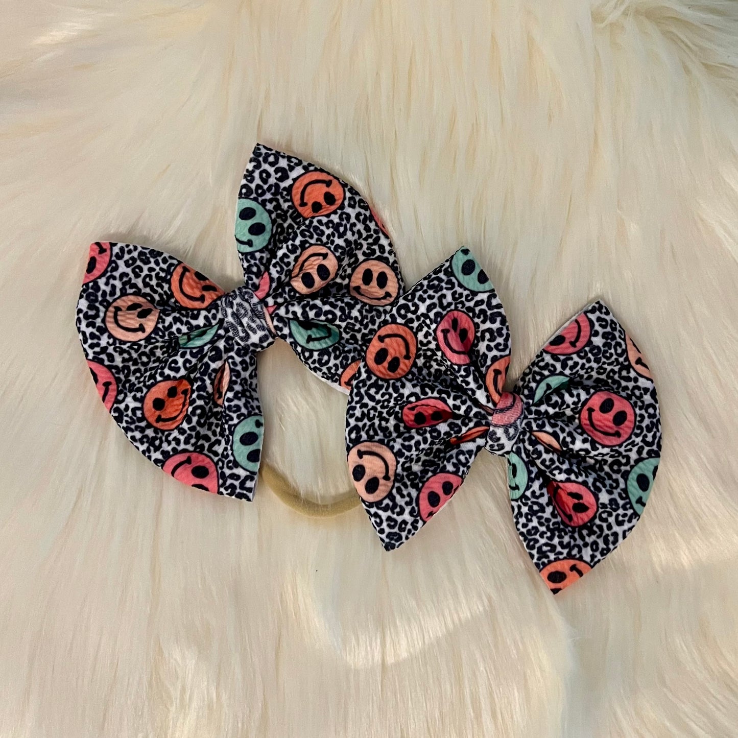 Leopard Happy Face Bows