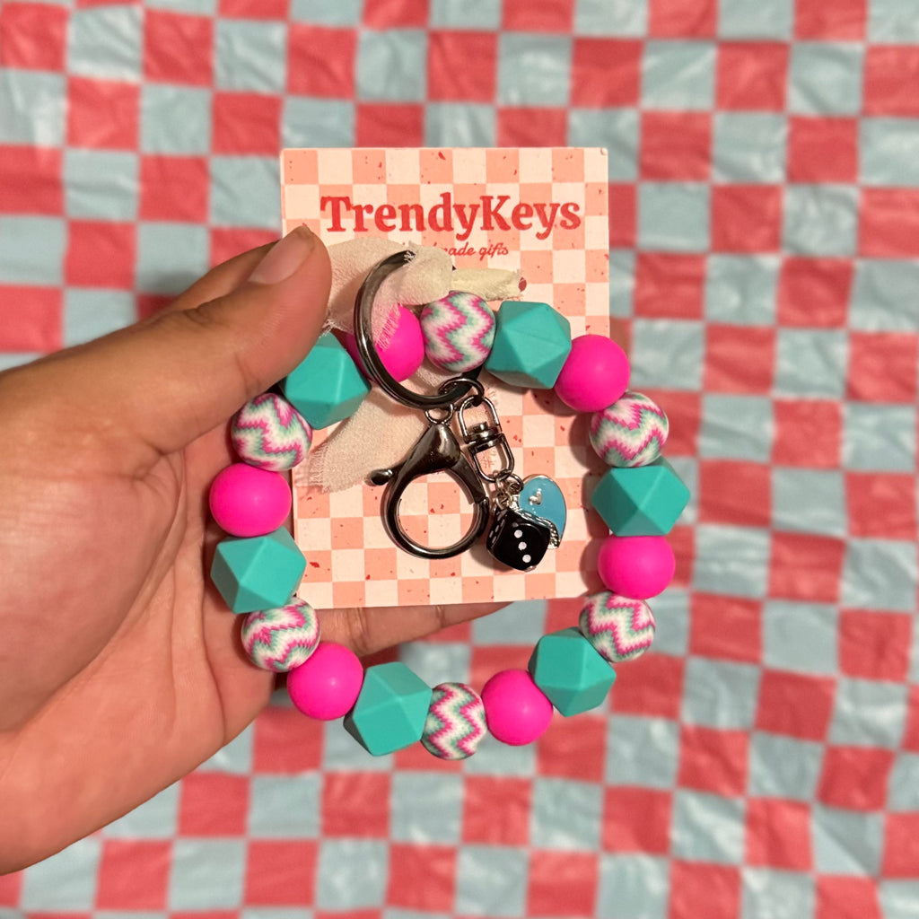 Patterned Wristlet Keychain w/ Mini Charm