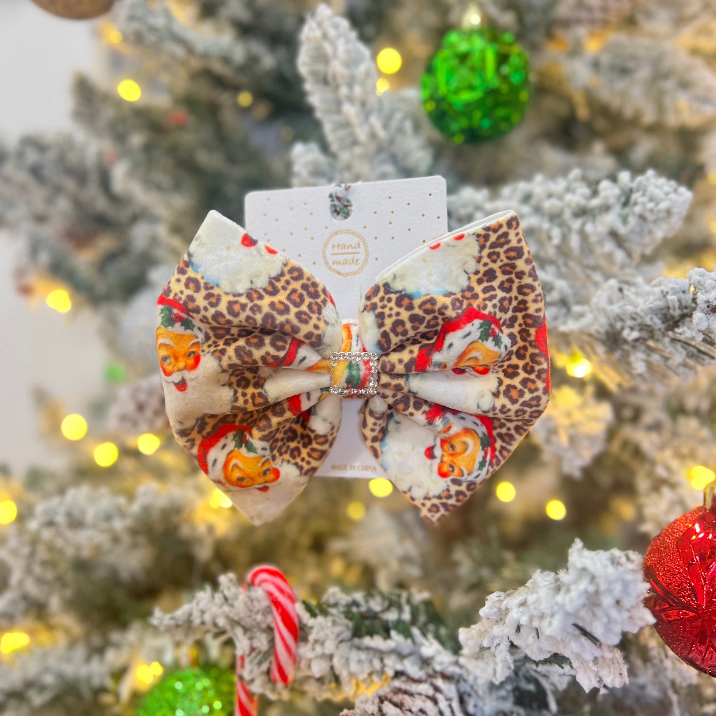 Leopard Vintage Santa Bows