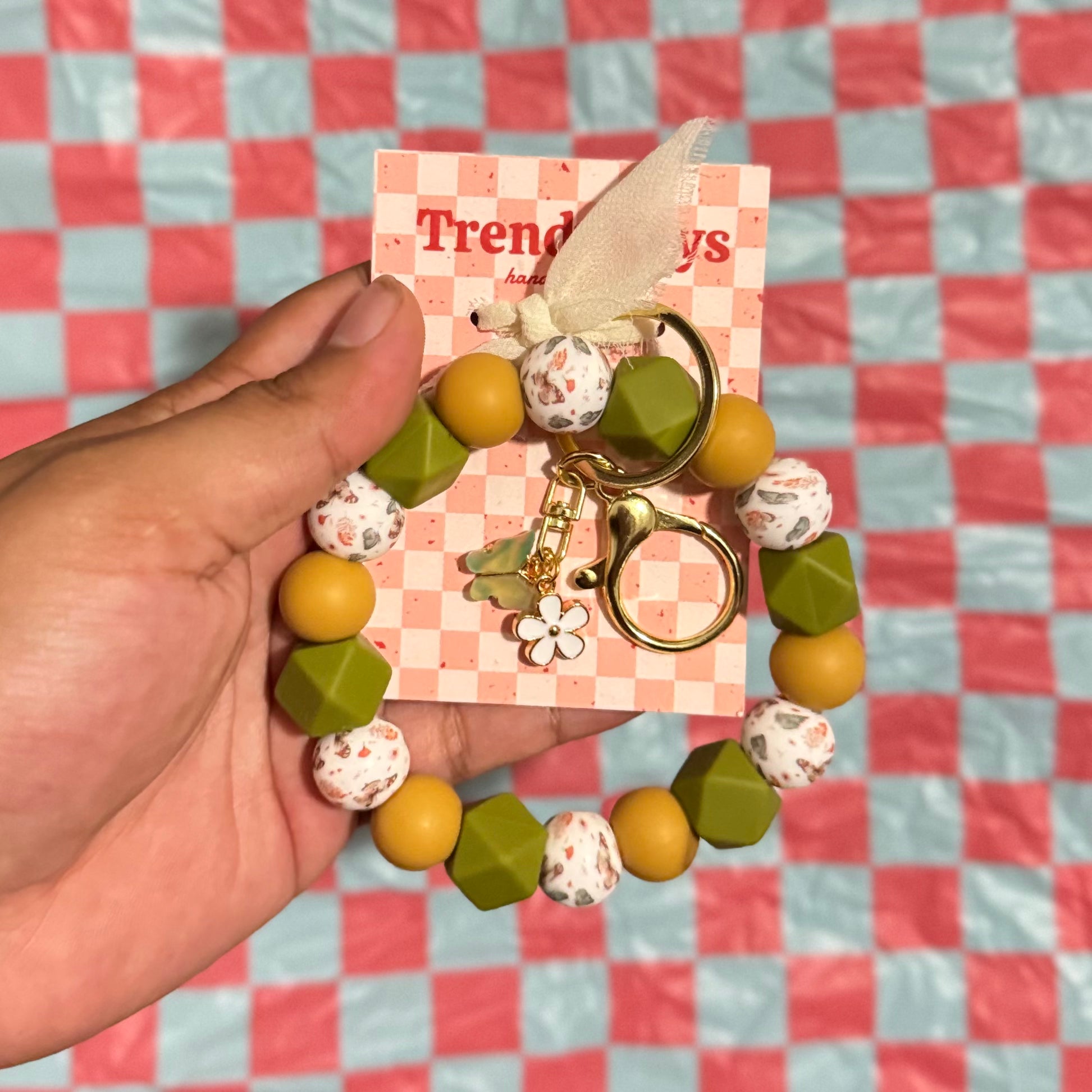 Patterned Wristlet Keychain w/ Mini Charm