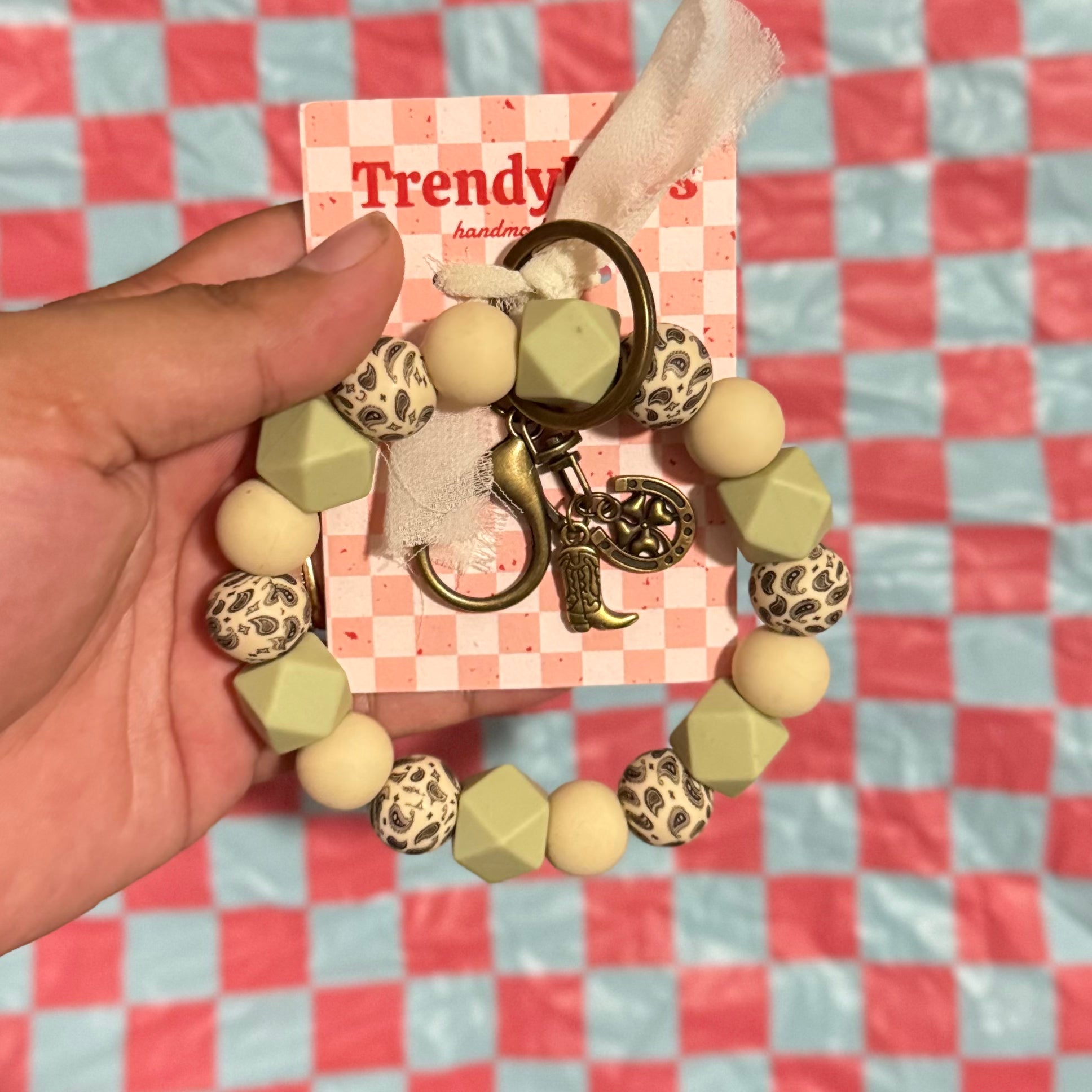 Patterned Wristlet Keychain w/ Mini Charm