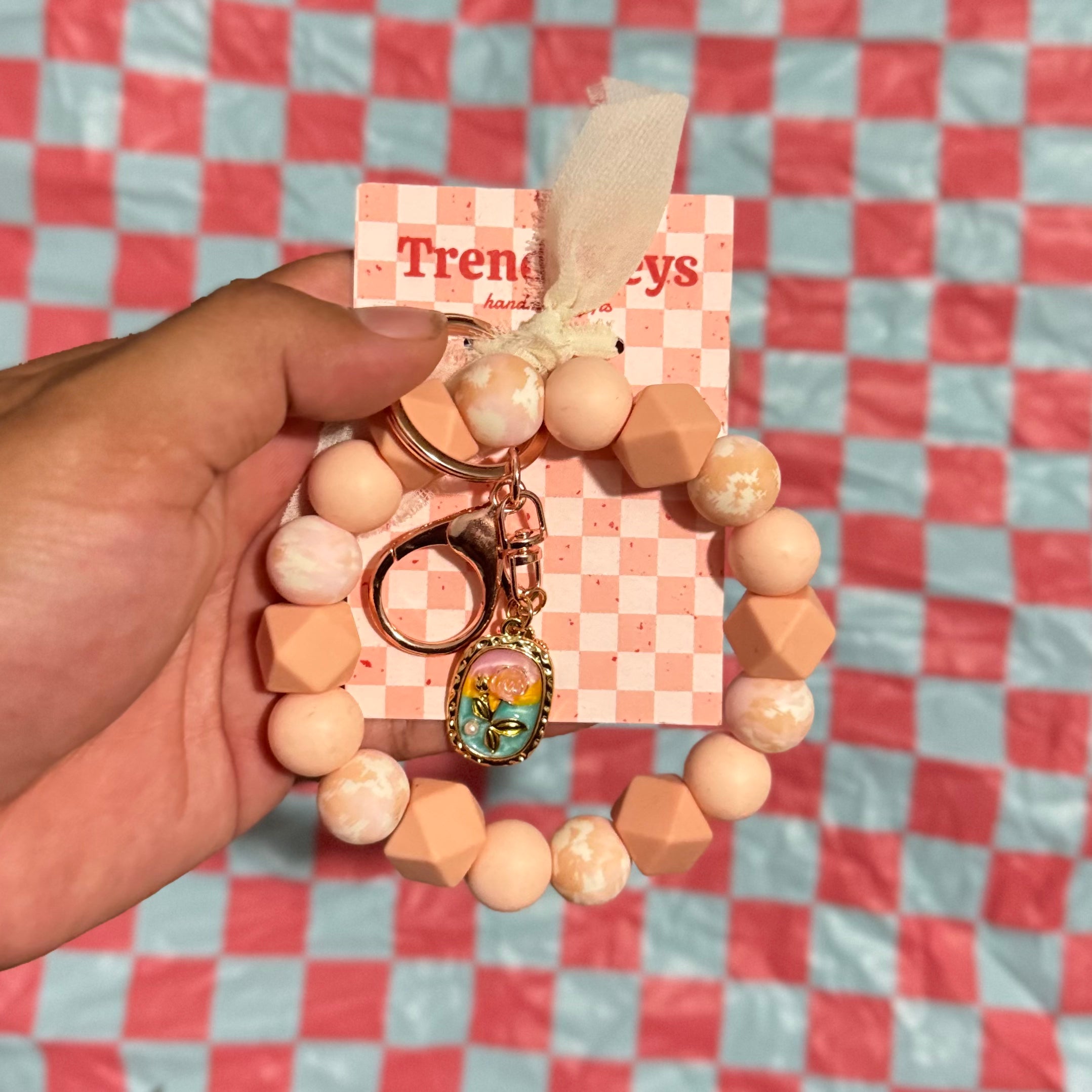 Patterned Wristlet Keychain w/ Mini Charm