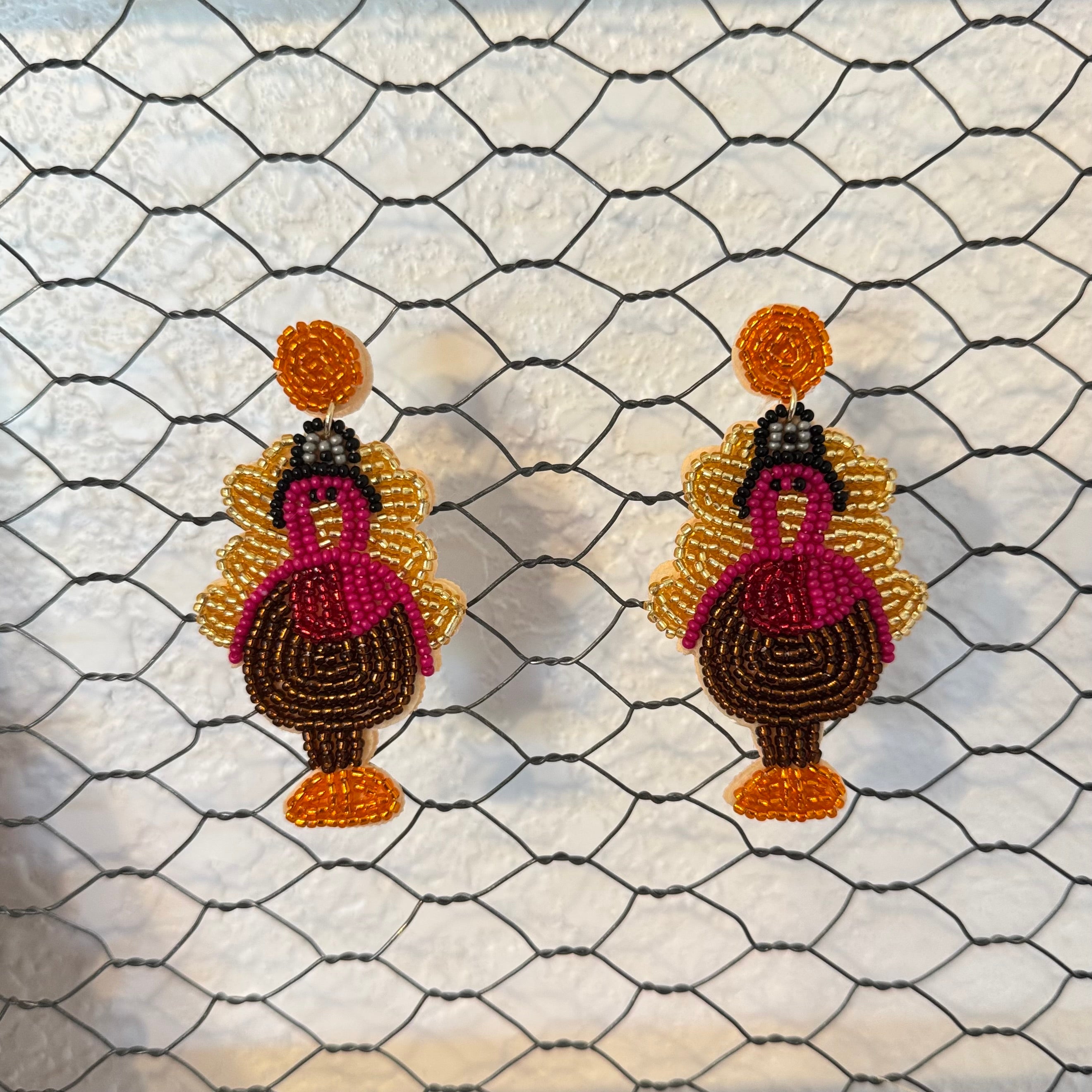 BEADED TURKEY EARRINGS
