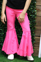 NEON PINK DISTRESSED BELL PANTS