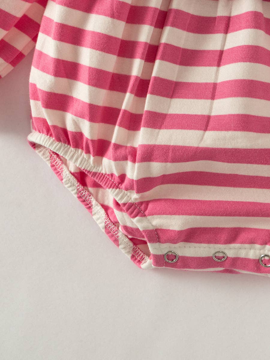 Pink and Mint Stripe XOXO Ruffle Romper