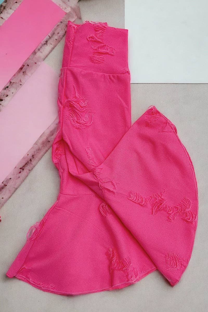 NEON PINK DISTRESSED BELL PANTS