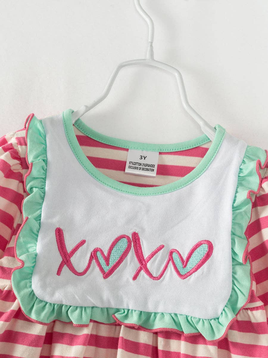 Pink and Mint Stripe XOXO Set