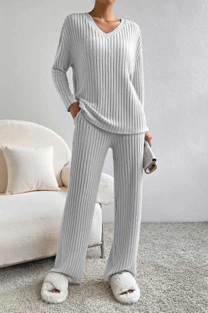 Ribbed V-Neck Lounge Set