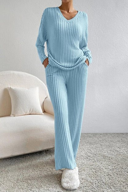 Ribbed V-Neck Lounge Set