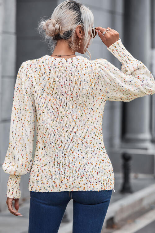 Heathered Confetti Lantern Sleeve Sweater